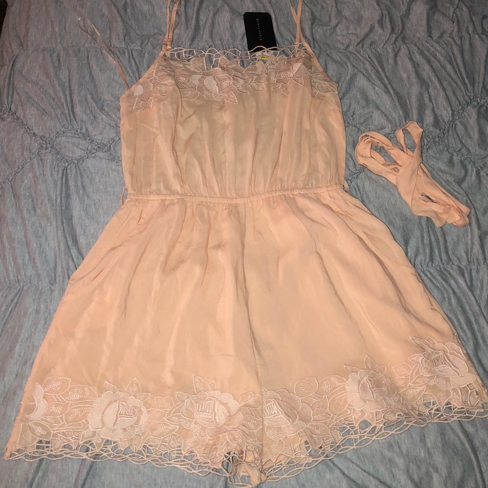 Peach colored Lace Romper